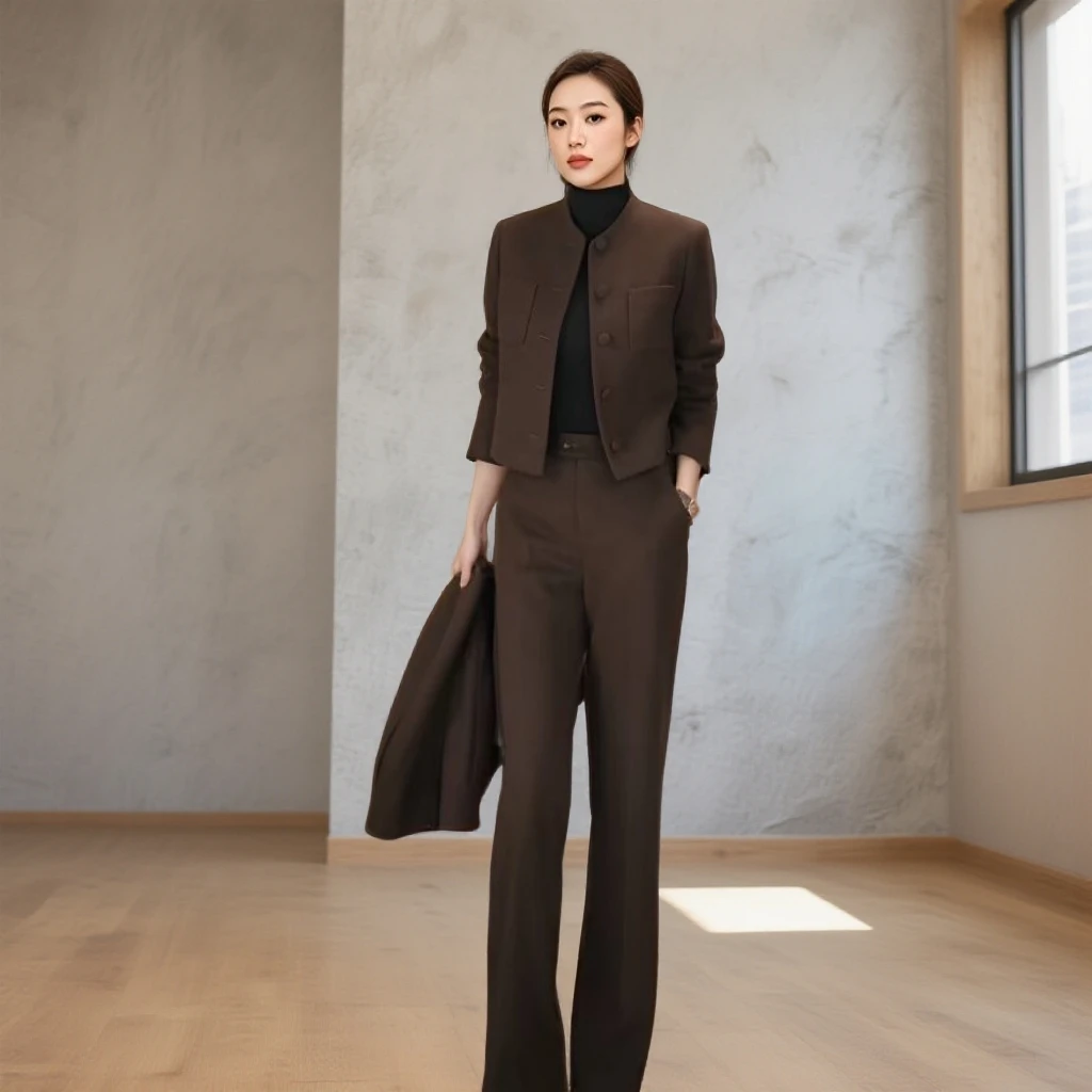 新款冬季羊毛西装套装秋冬气质时尚休闲西服黑色复古职业商务套装