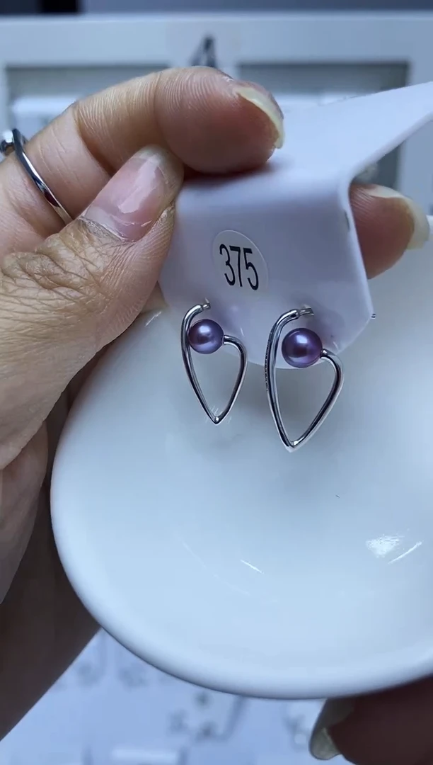 银S925镶嵌耳饰淡水珍珠375