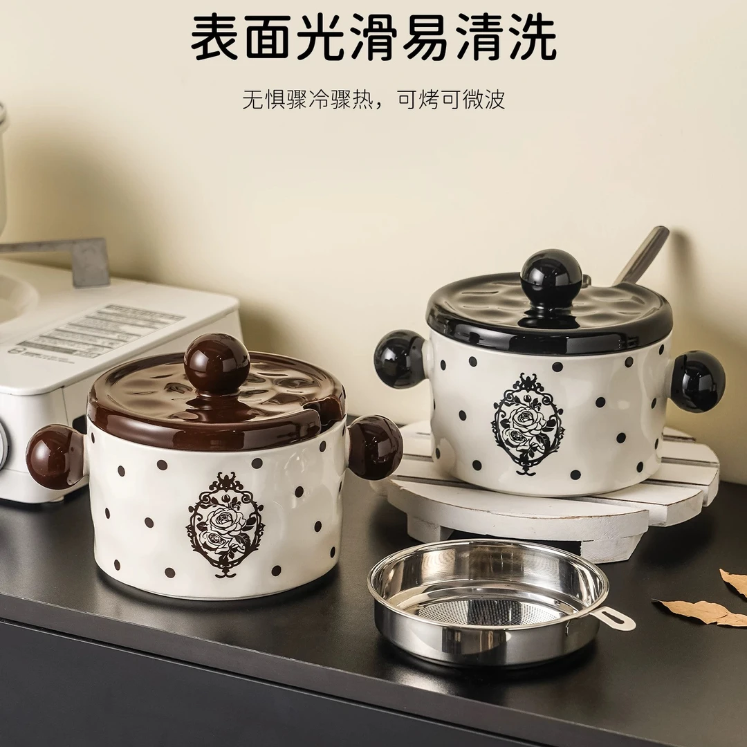 满氛中古风厨房猪油罐大容量带滤网油泼辣子罐耐高温陶瓷荤油罐子