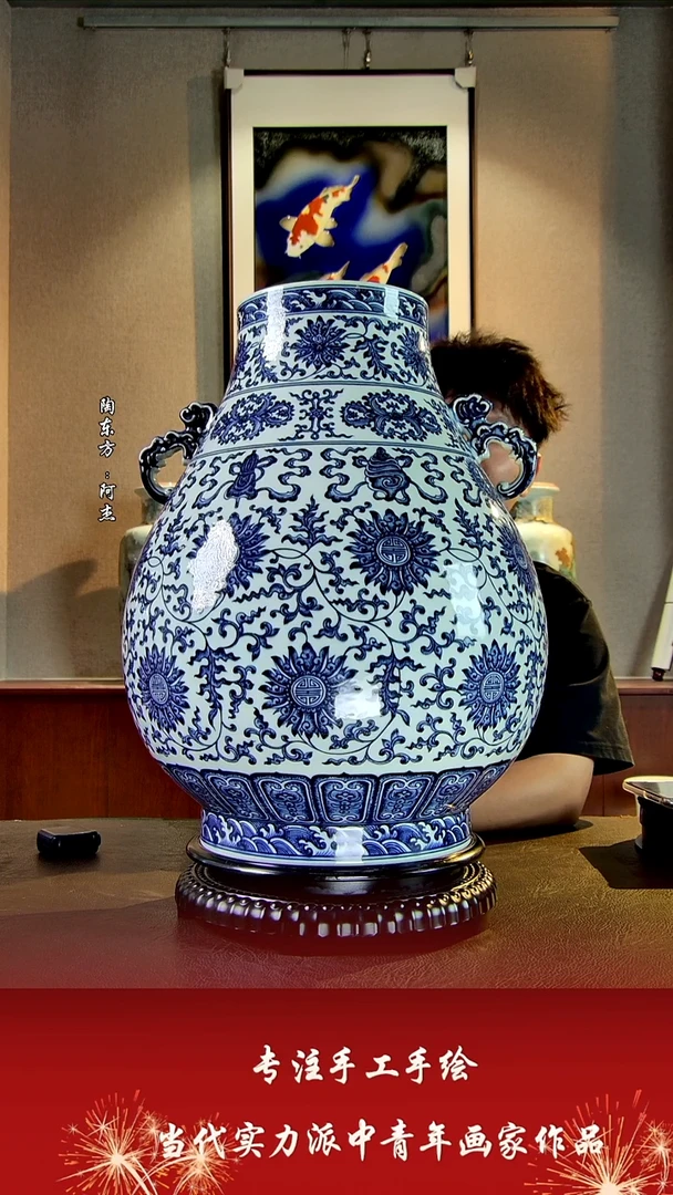 摆件景德镇陶东方艺术作品花瓶摆件瓷板画