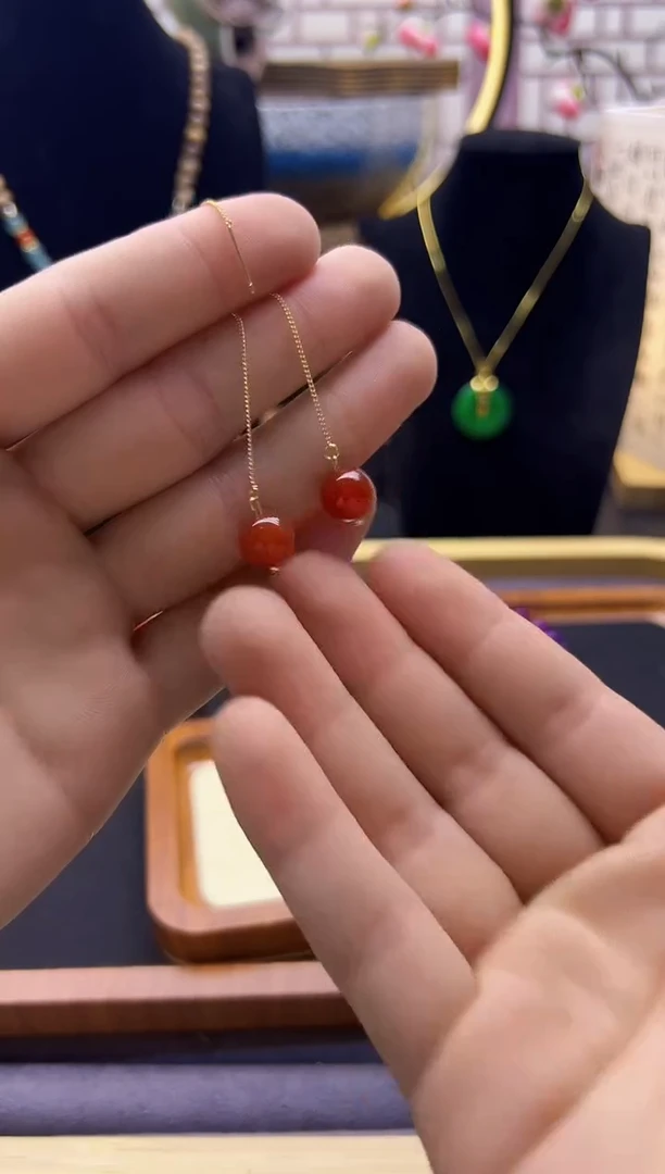 【闪购商品】南红玛瑙耳饰14K金镶嵌E130