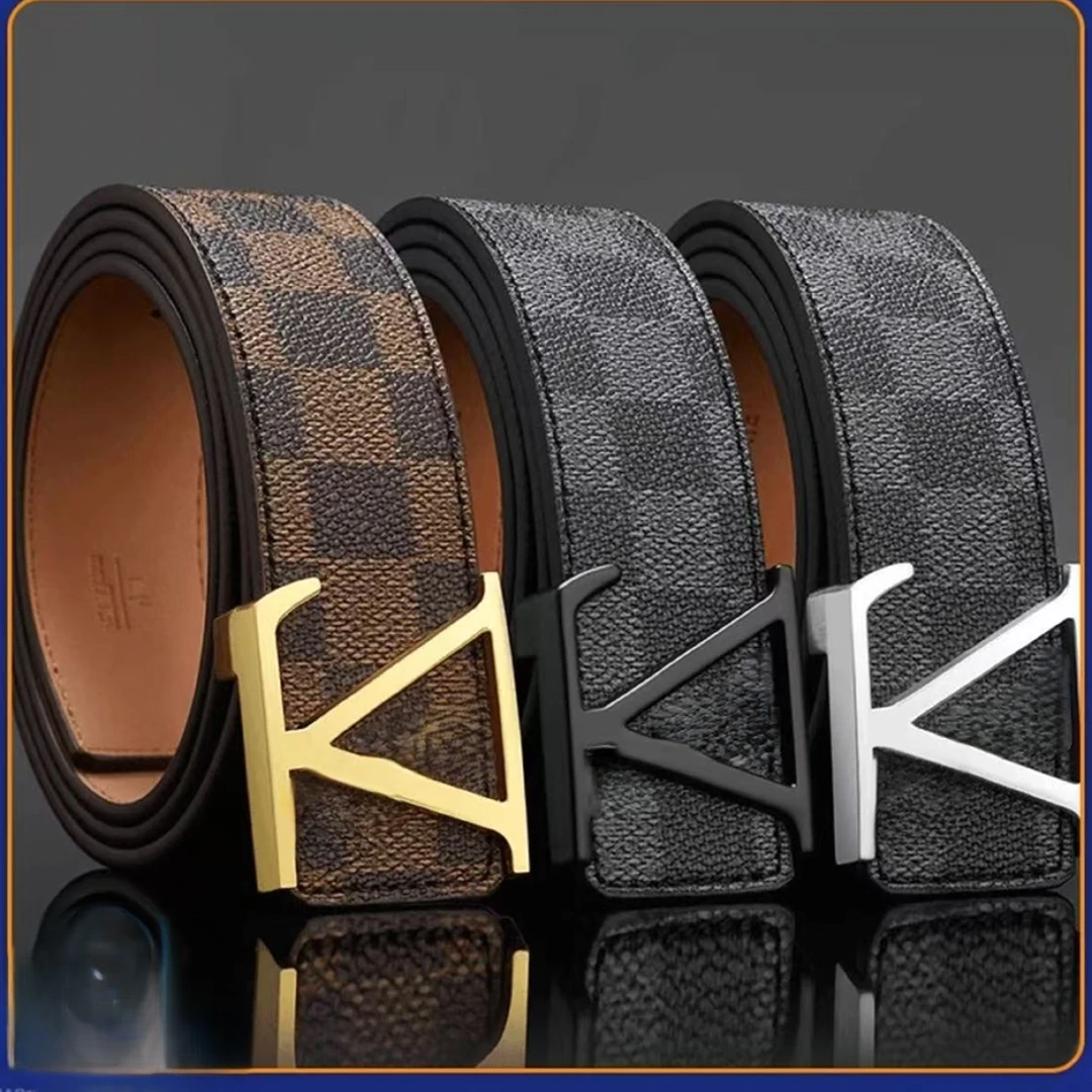 L-针扣棋盘格（空心）-新款男士男款时尚腰带休闲经典