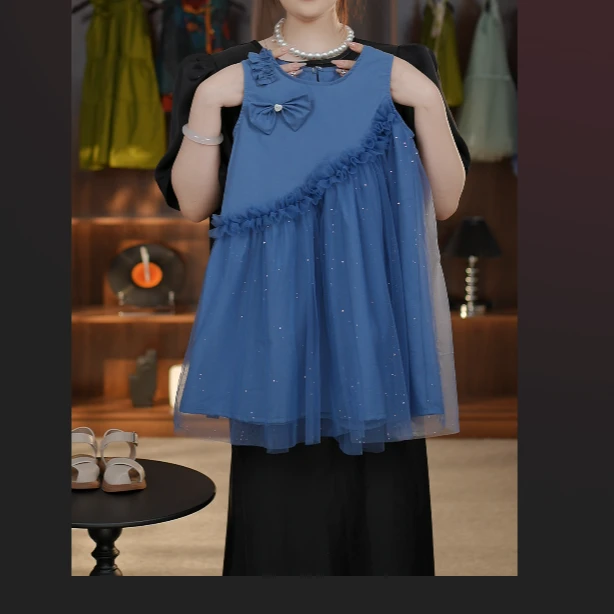 《WN》夏季新款儿童礼服裙子亮晶晶女孩无袖网纱公主背心裙HCB354