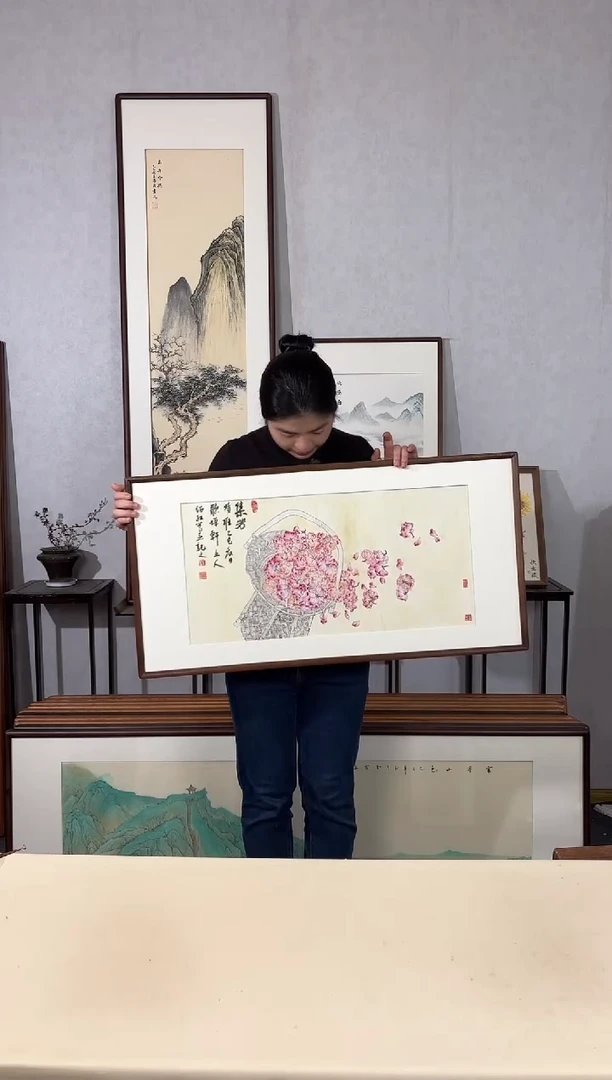 国画手绘*集芳*47*92cm带框发货