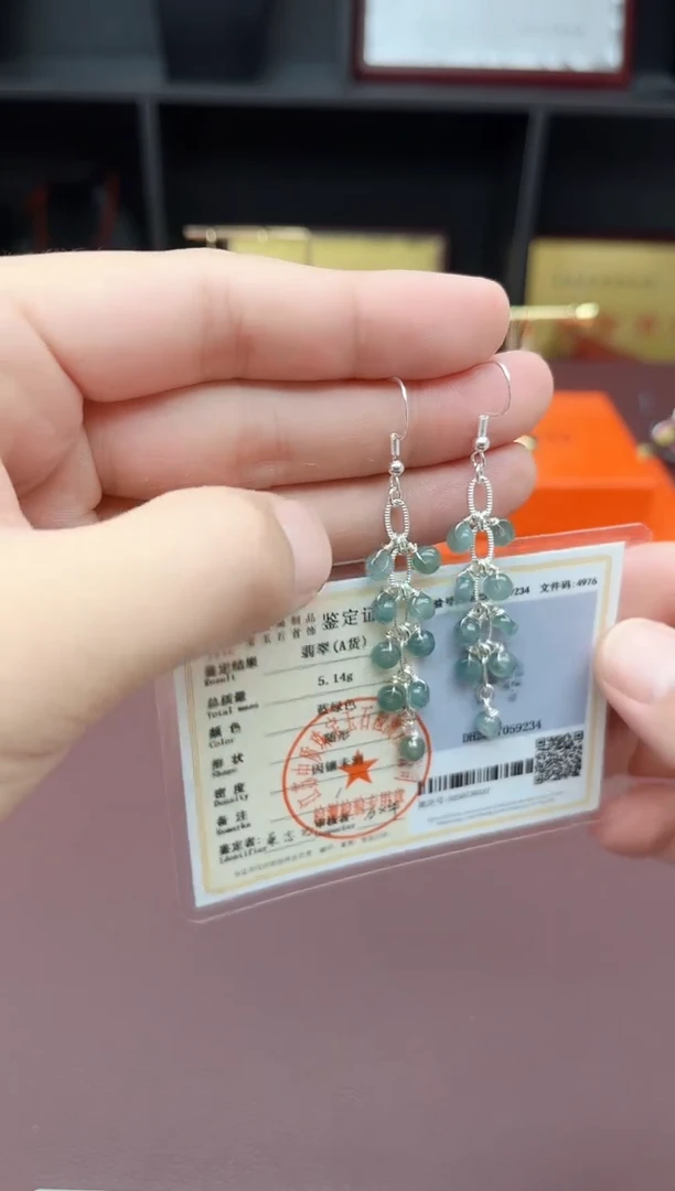 翡翠银S925镶嵌耳饰911000