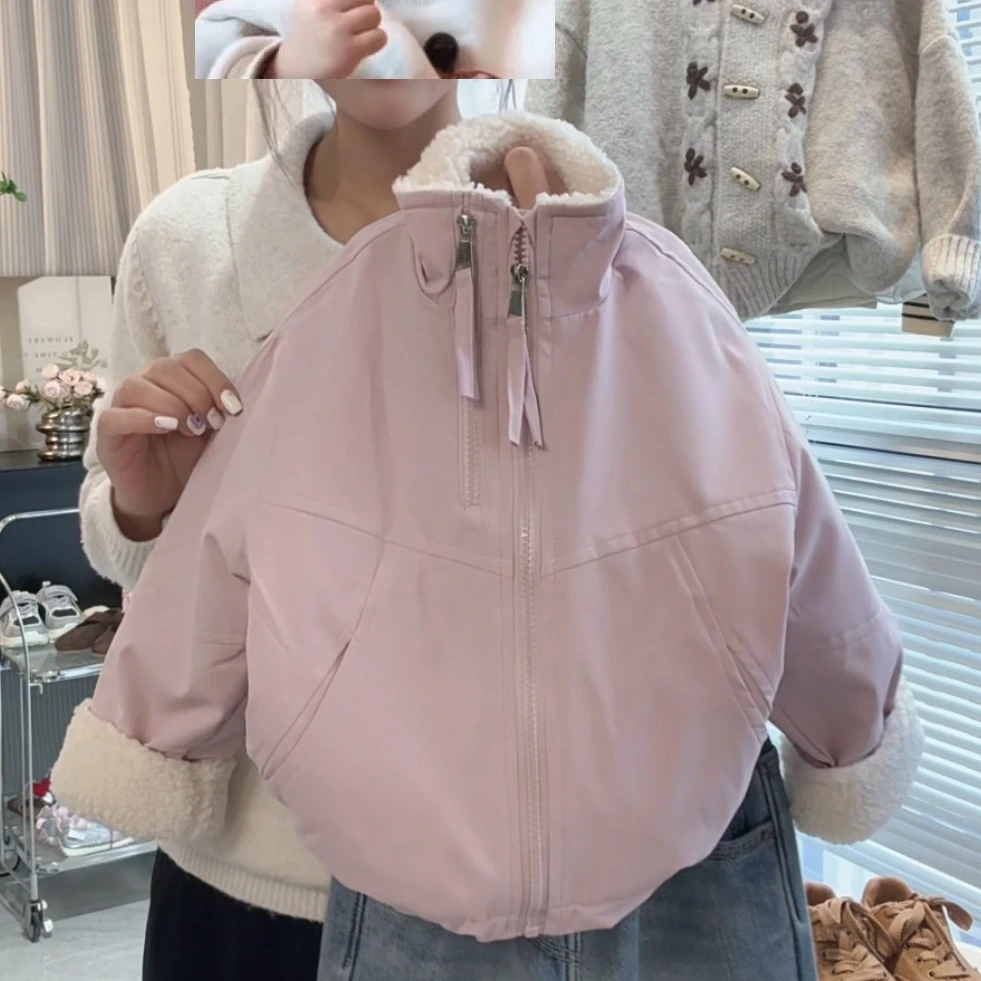 短款派克服男女童2025冬季新款休闲加绒保暖棉服外套