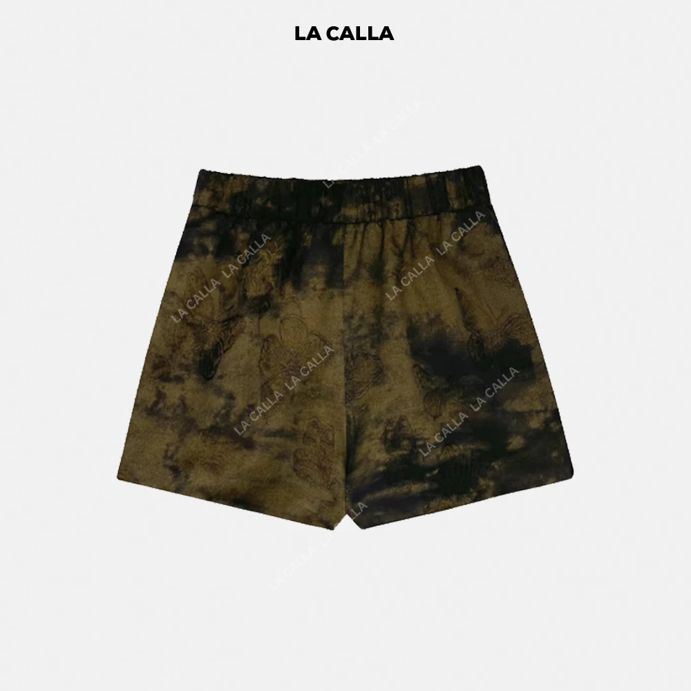 LA CALLA蓝蝶短裤新中式刺绣蝶设计感百搭蓝色短裤YY916