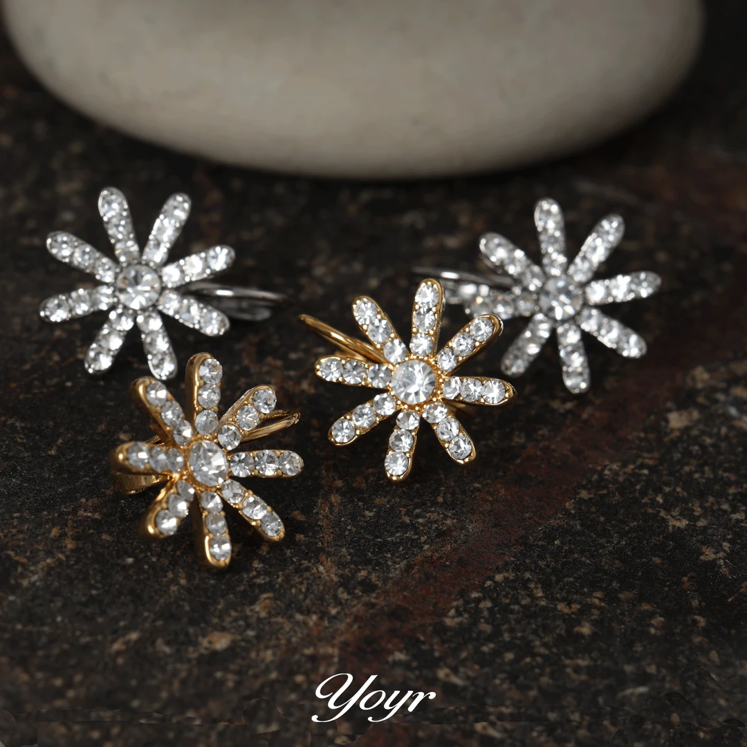YOYR 黄铜耳饰 锆钻太阳花耳环气质轻奢时尚百搭精致优雅耳扣耳钉