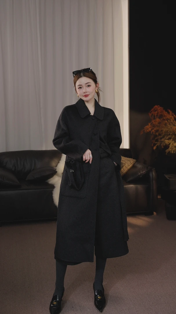 【佳佳】秋冬宽松型长款不褪色女毛呢外套JQ50141