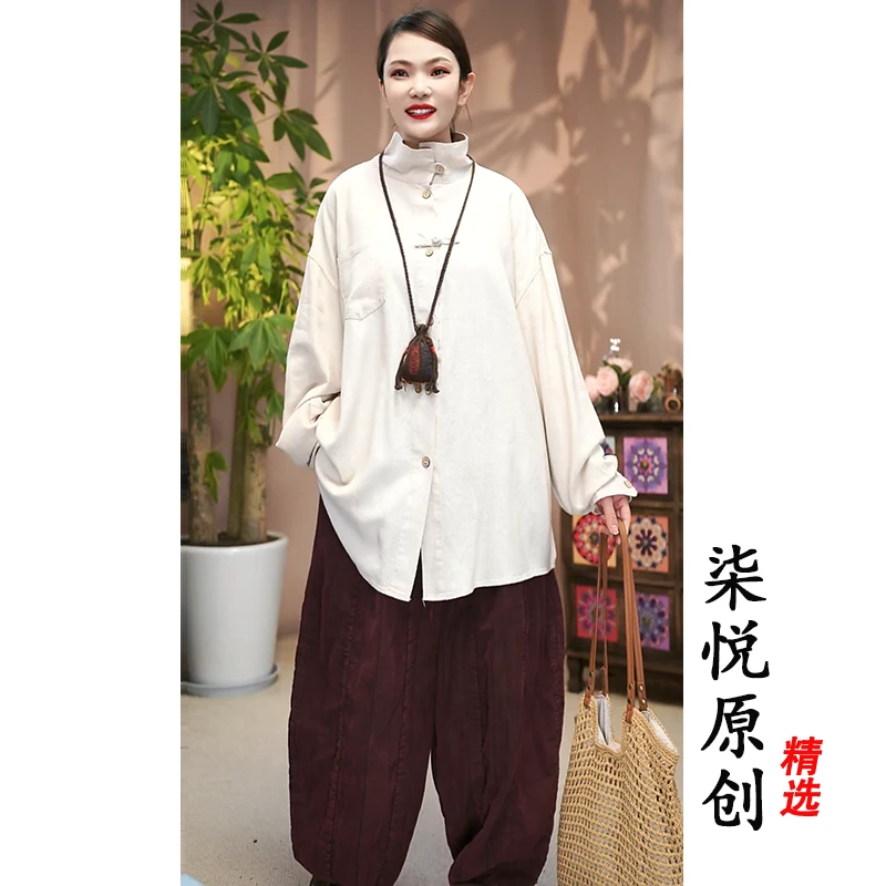 【柒悦】复古做旧炒色立领翻领两穿工艺上衣小衫（衣长73胸围134）