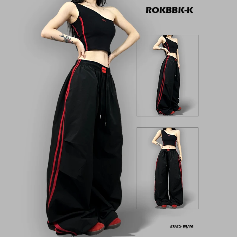ROKBBK-K布韩街舞潮牌夏季运动裤女美式黑色宽松休闲爵士舞长裤