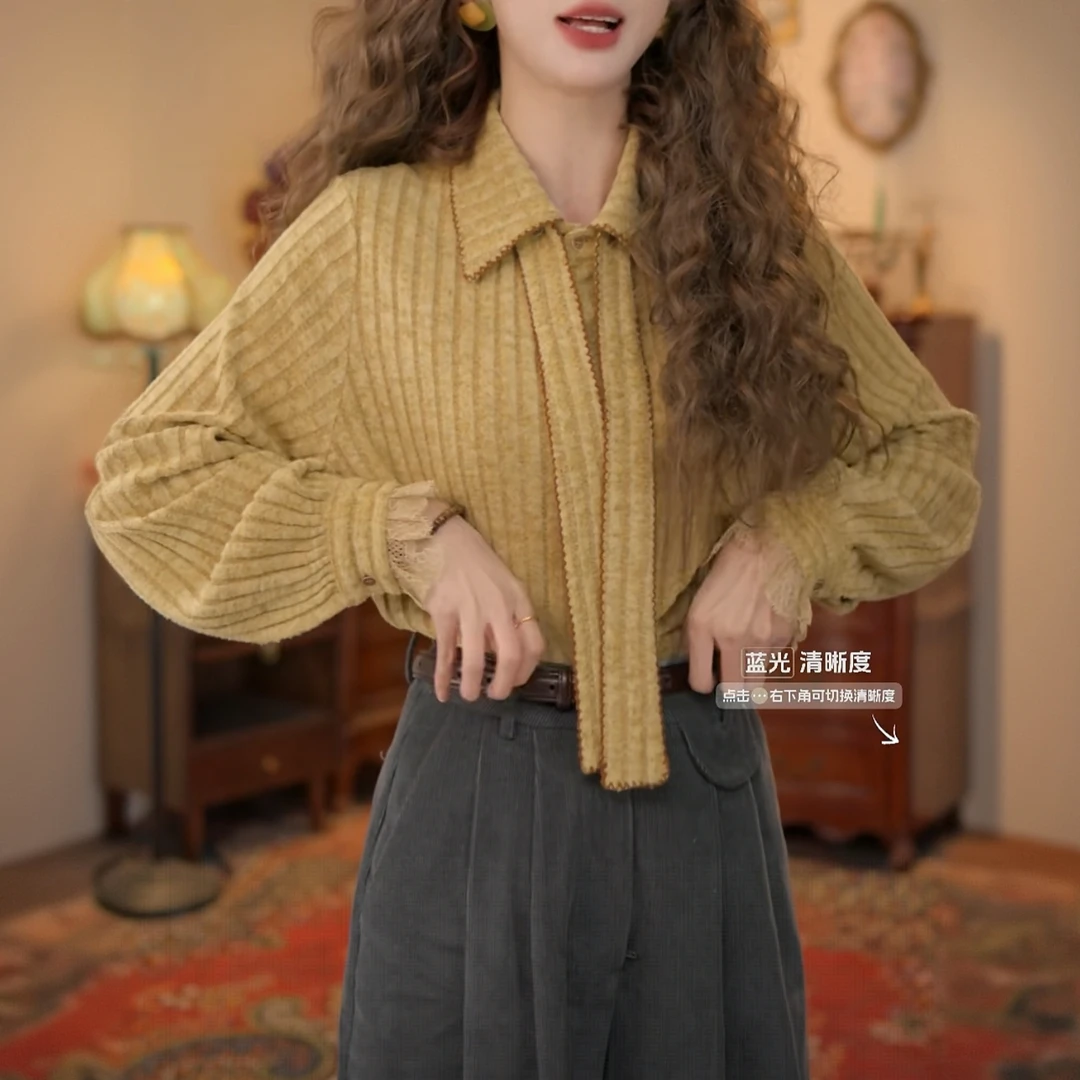 港风复古百搭衬衫秋冬新款衬衣时尚气质百搭长袖小衫