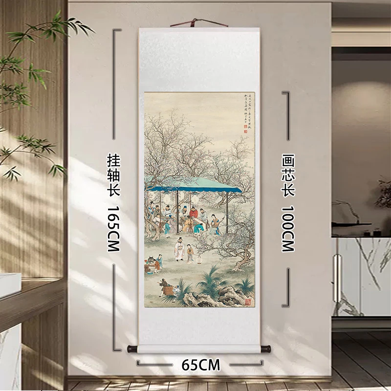 《桃李夜宴图》玄关装饰卷轴挂客厅沙发背景办公室茶室复刻|国字画