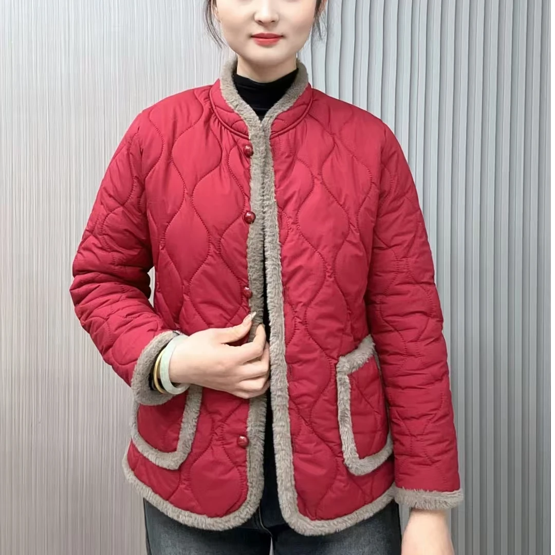 6010-新款妈妈棉袄加绒时尚中老年休闲新中式棉服加厚外套棉衣