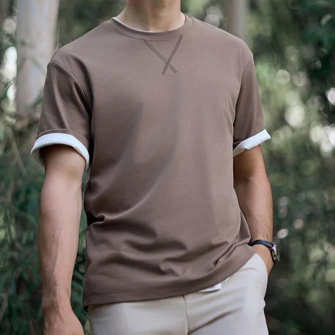 博柏龙60支液氨丝光棉2025新款夏季INS锋迹冰爽液氨棉短T恤