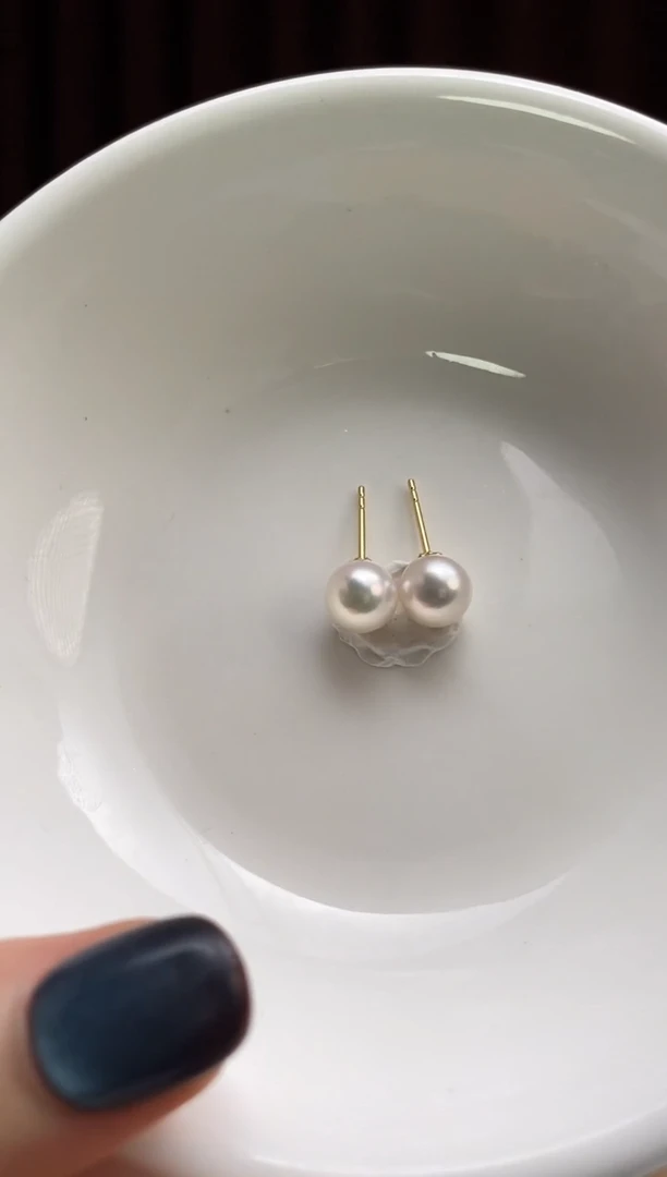18K金镶嵌耳饰海水珍珠7-7.5Akoya海水珍珠耳饰