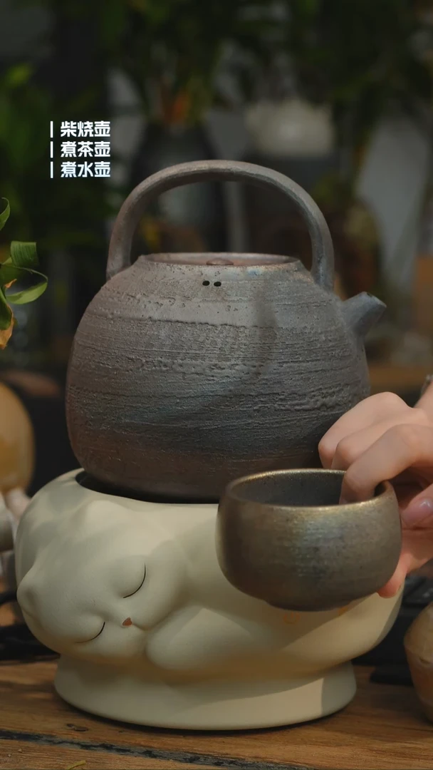 铁胎柴烧1200cc 一壶一龙窑禅定杯（可备注有字无字）