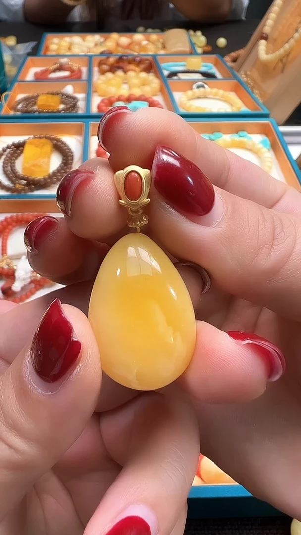 裸石琥珀银S925镶嵌水滴留后皮
