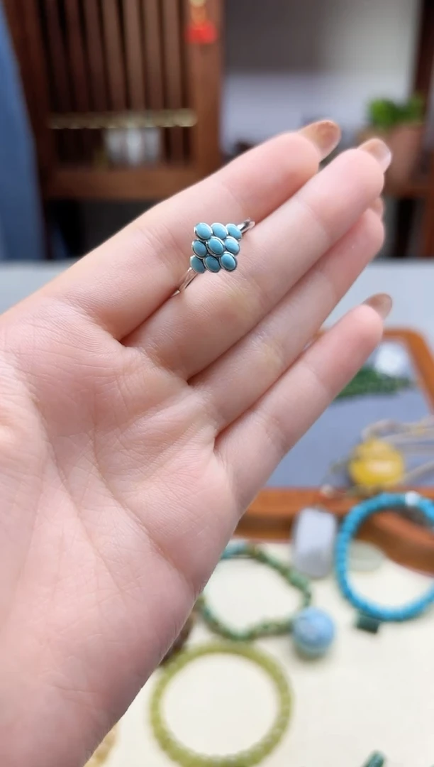 银S925镶嵌绿松石戒指s925银松石戒指SH