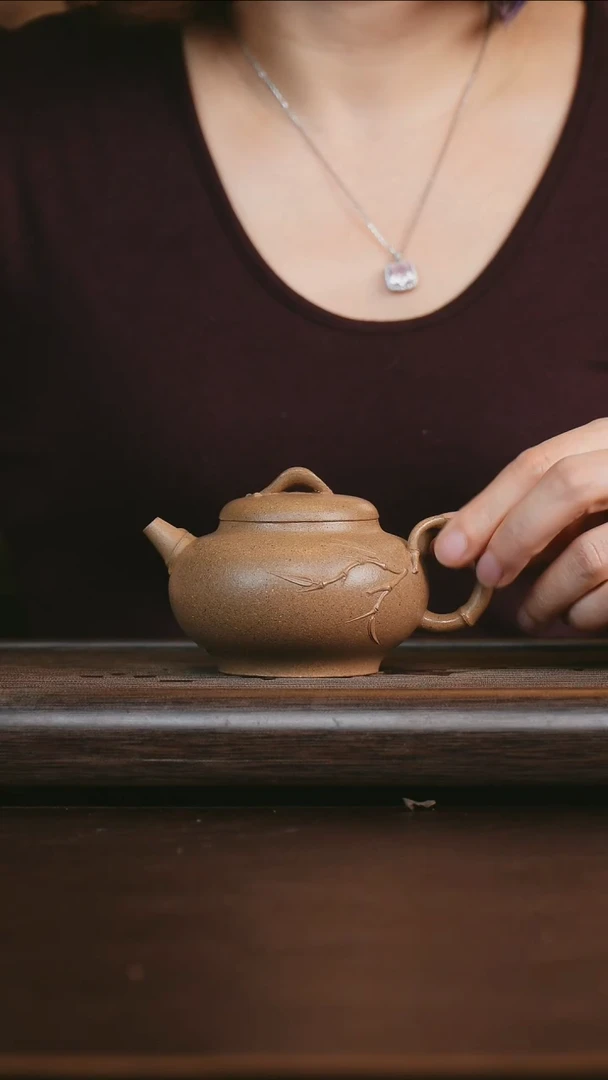 茶壶紫砂艺品紫砂 精选墨绿段 咏竹180cc