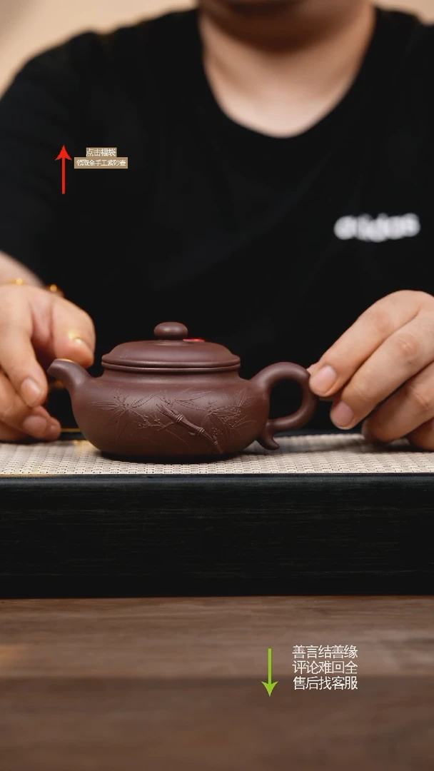 茶壶紫砂LST红棕紫泥仿古堆绘