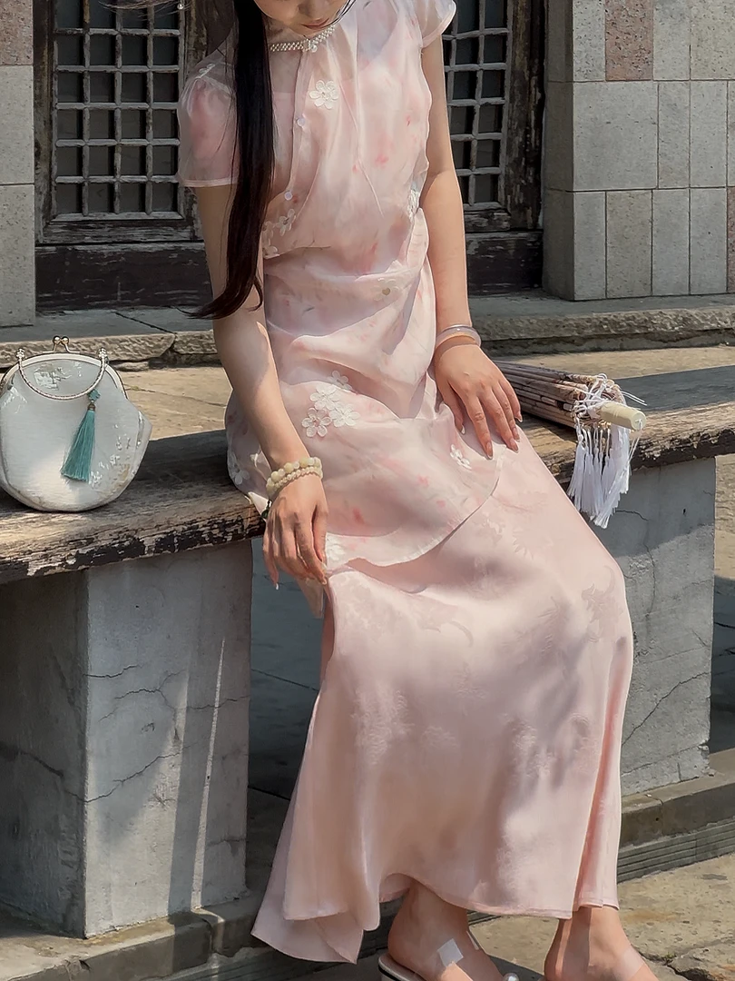 【朵朵推荐】新中式国风连衣裙轻奢改良旗袍少女吊带裙套装TZ2174