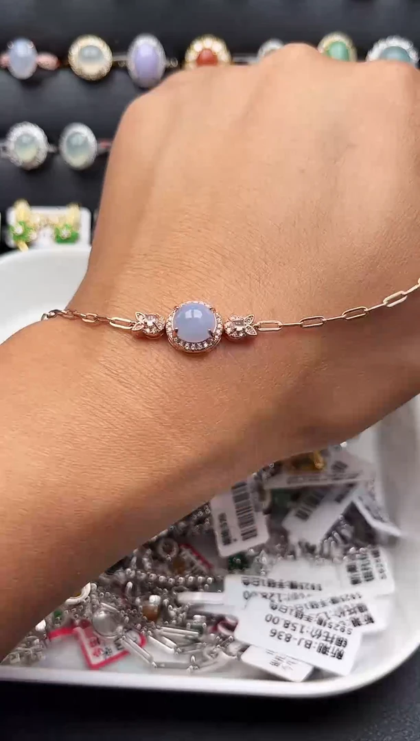 【闪购商品】翡翠手链银S925镶嵌缅甸天然A货翡翠S925银镶嵌