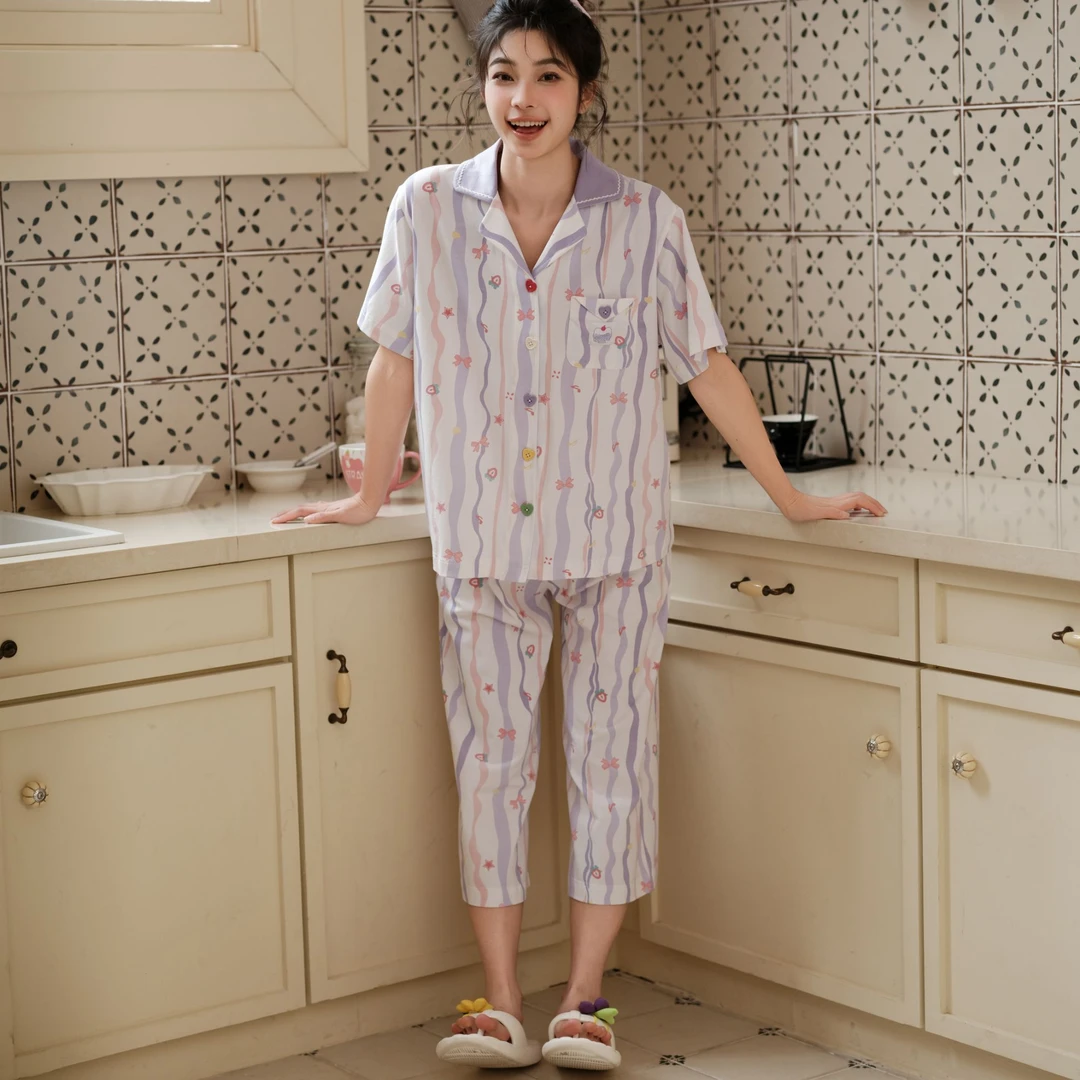 芬腾短袖睡衣5 A【听口令-找编号-选尺码】夏长袖春夏女家居服