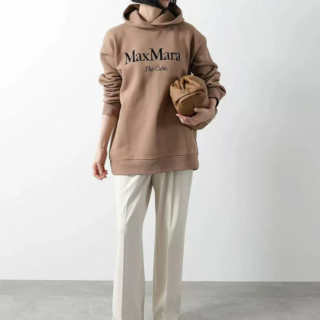 全新未使用 MaxMara MAXMARA 25新款刺绣字母廓形连帽卫衣