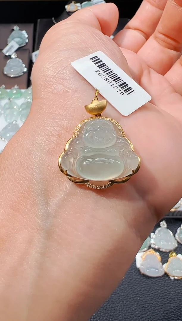 吊坠(不含链)18K金镶嵌翡翠佛公吊坠1270