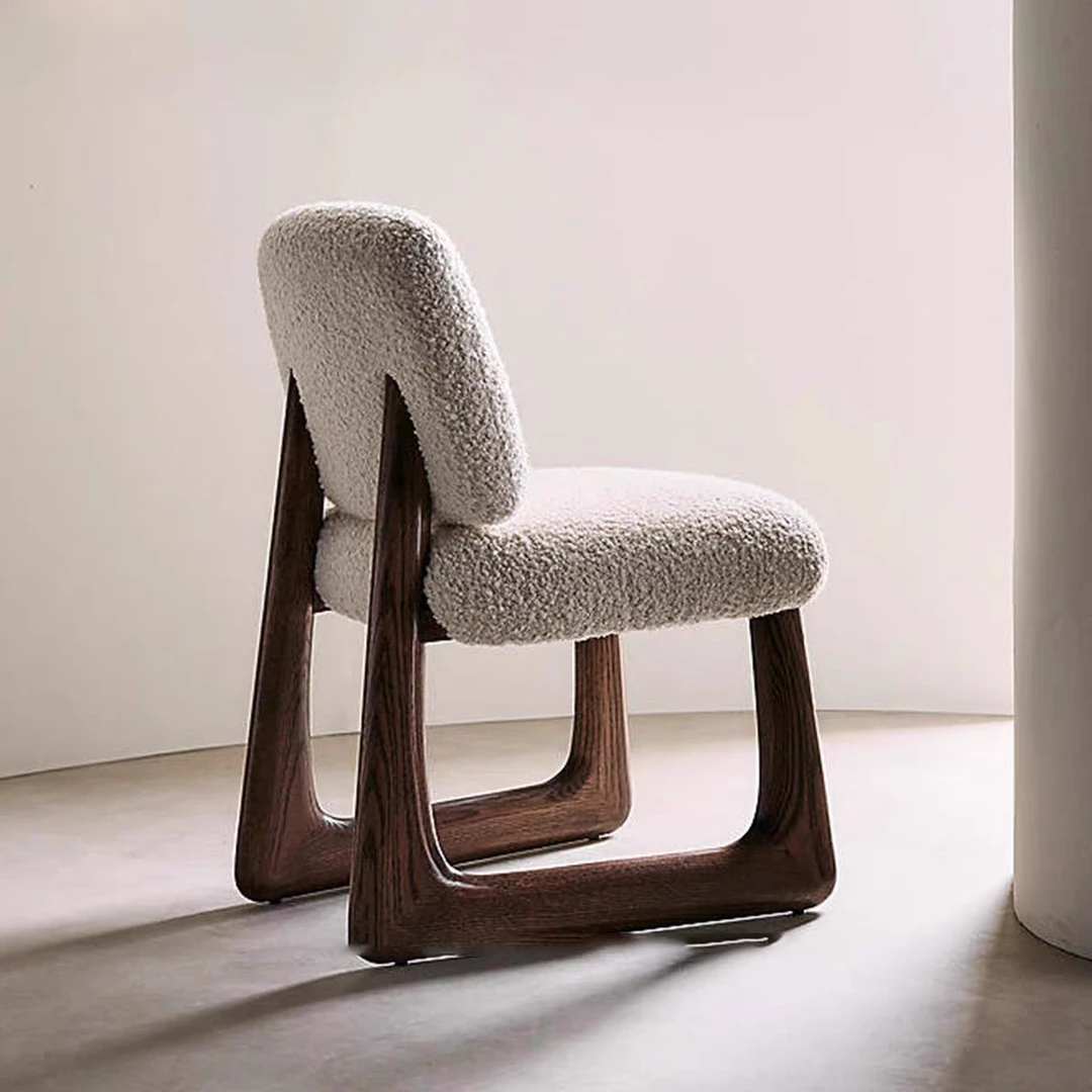 美式复古餐厅羊羔绒餐椅梳妆凳奶油风卧室化妆椅轻奢高级实木椅子