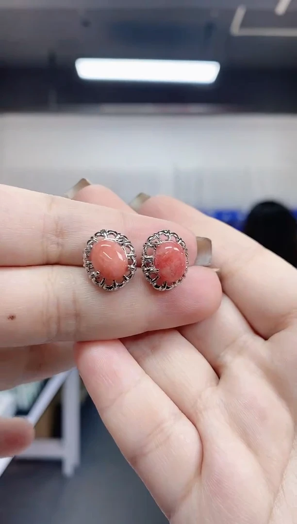 【闪购商品】菱锰矿（红纹石）耳饰未镶嵌多样性发其一颜色微差