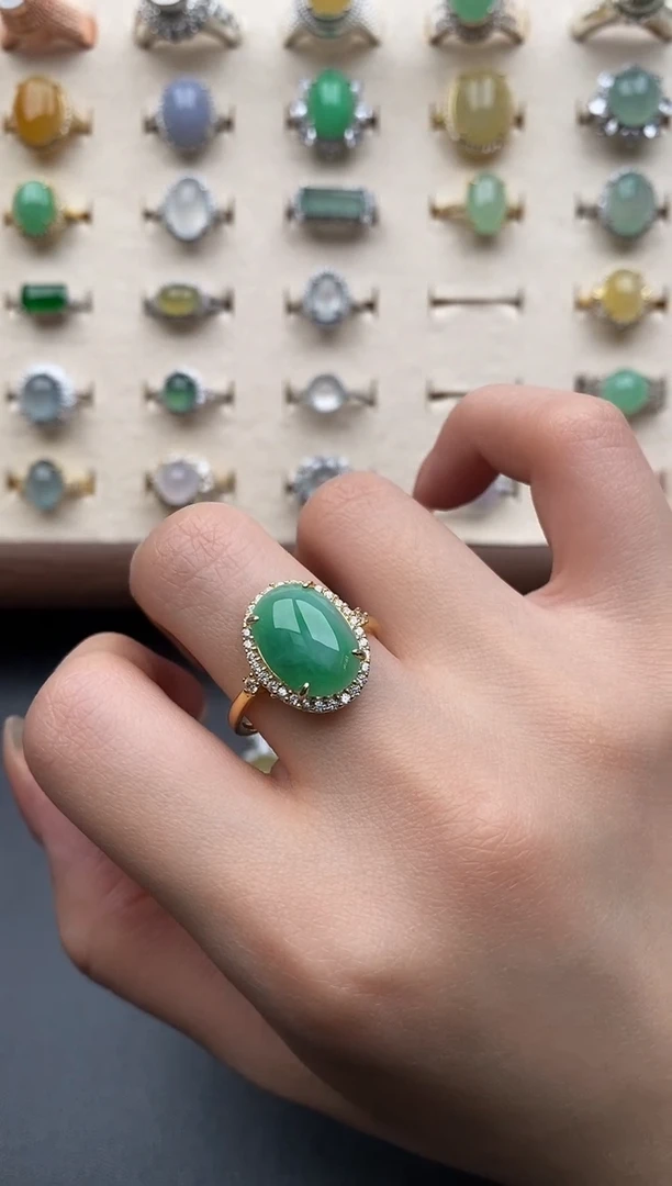 银S925镶嵌戒指翡翠一物一证一礼盒