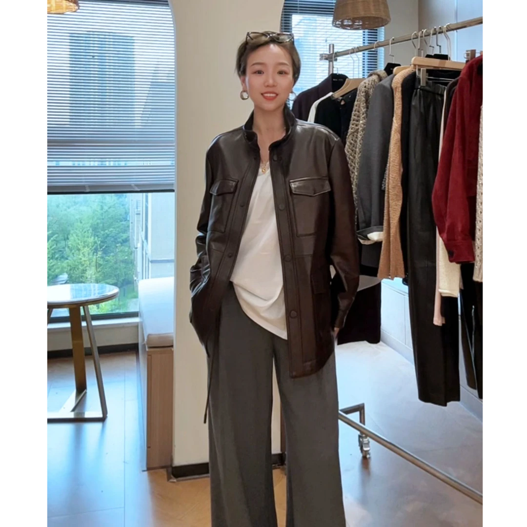 【狩猎者】定制无涂油蜡绵羊皮工装立领猎装皮衣夹克外套25324019