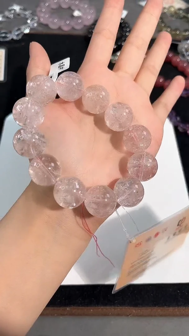水晶手链未镶嵌42号粉胶花阿赛单圈18mm