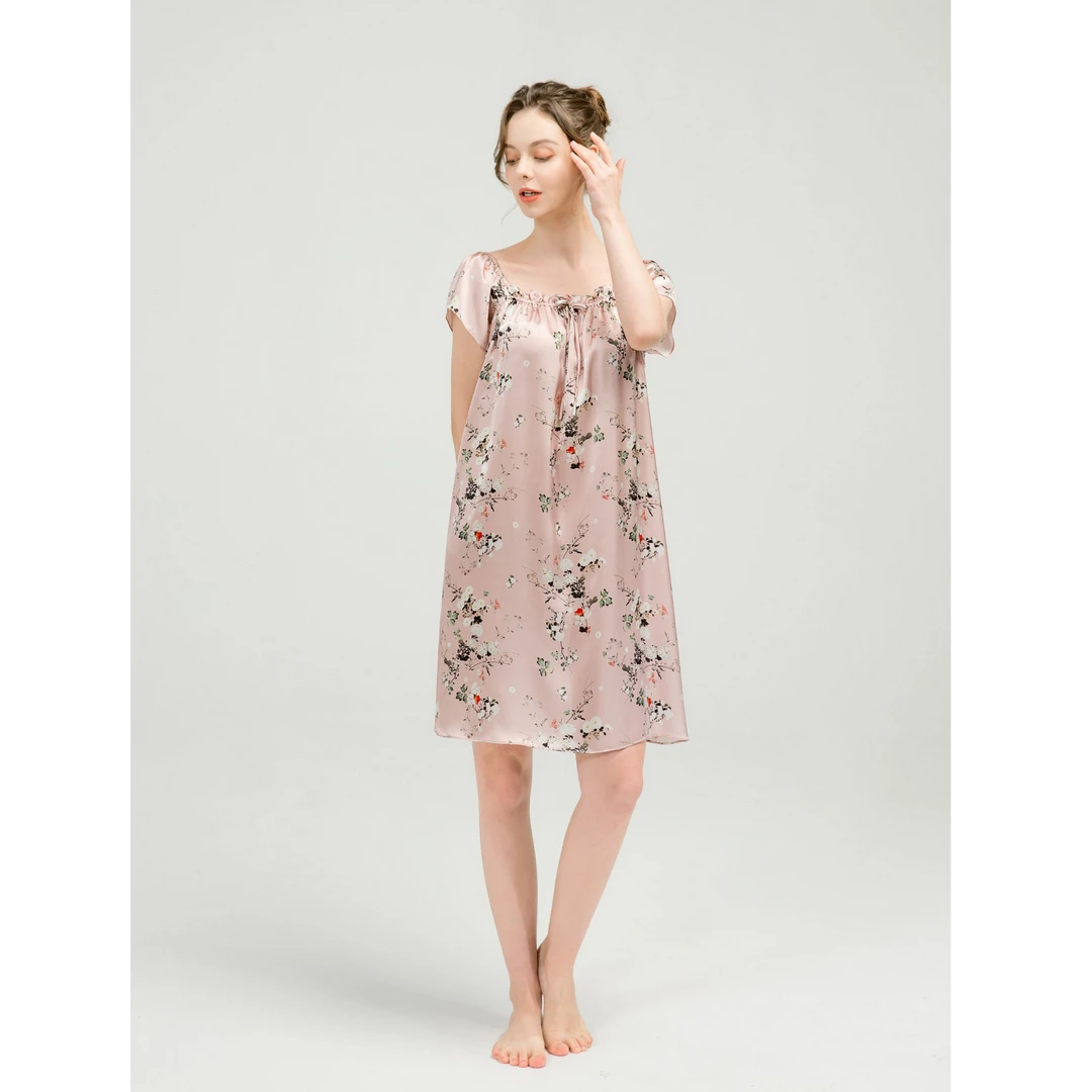 甜美真丝夏季长款睡裙女公主裙宽松娃娃裙100%桑蚕丝家居服睡裙