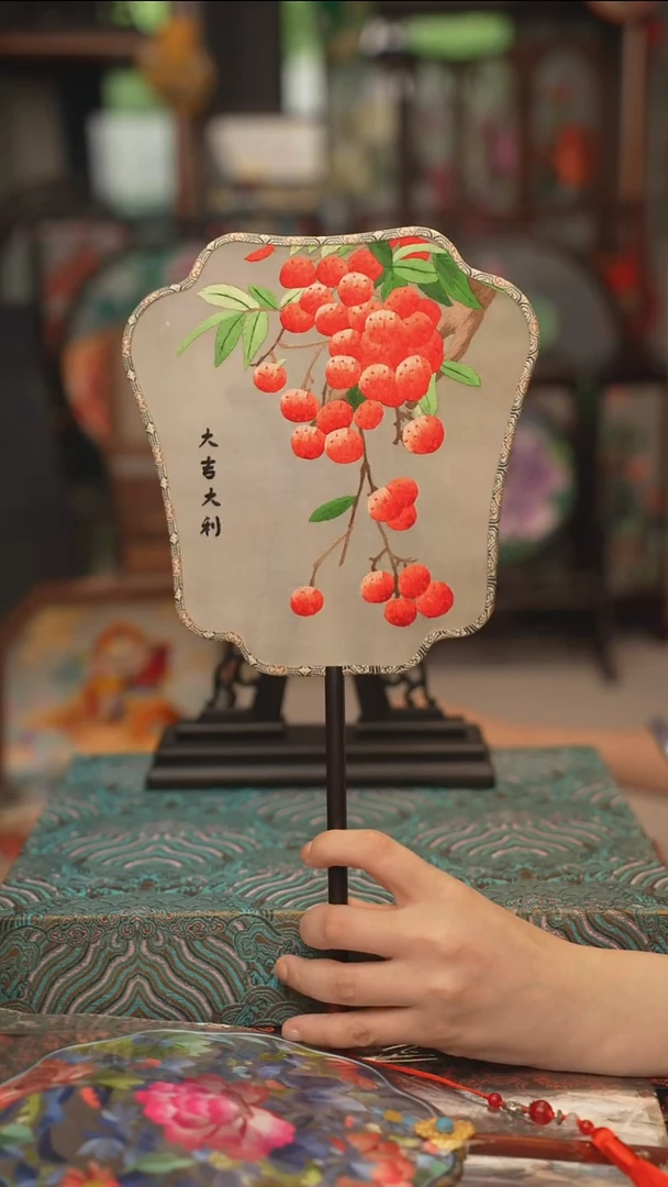 扇子团扇 绣花双面非遗