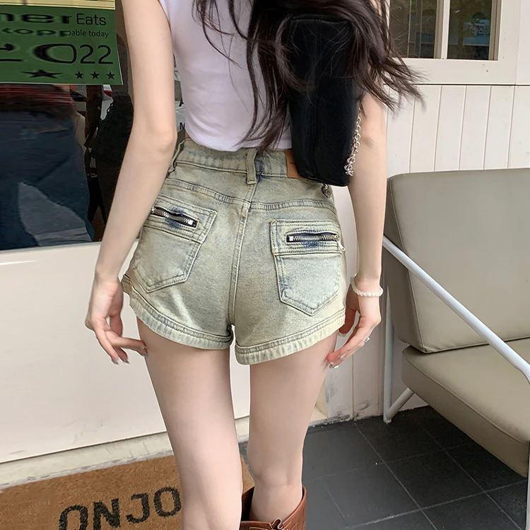 美式复古辣妹牛仔短裤女夏季梨型身材高腰显瘦设计感a字包臀热裤