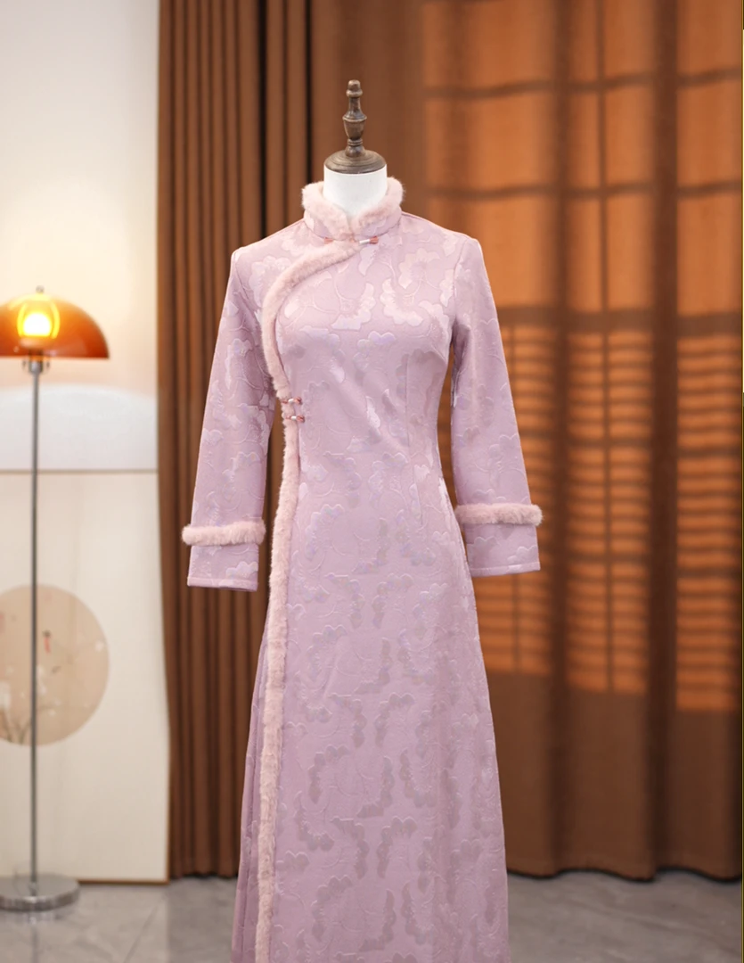 雅木 粉韵  A版秋冬气质日常优雅款旗袍 衣长118cm左右