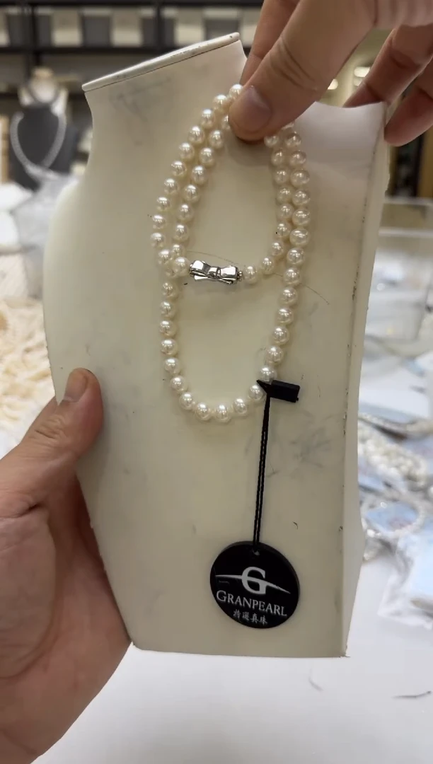 淡水珍珠银S925镶嵌项链7-8mm 无核-蝴蝶结