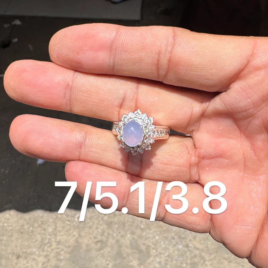 0615(小哪吒在源头)冰种翡翠冰春戒面干净饱满杠味荧光足M50