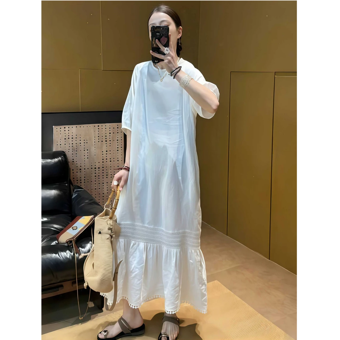 法式气质白色棉麻连衣裙2025新款今年流行爆款慵懒风时尚亚麻长裙