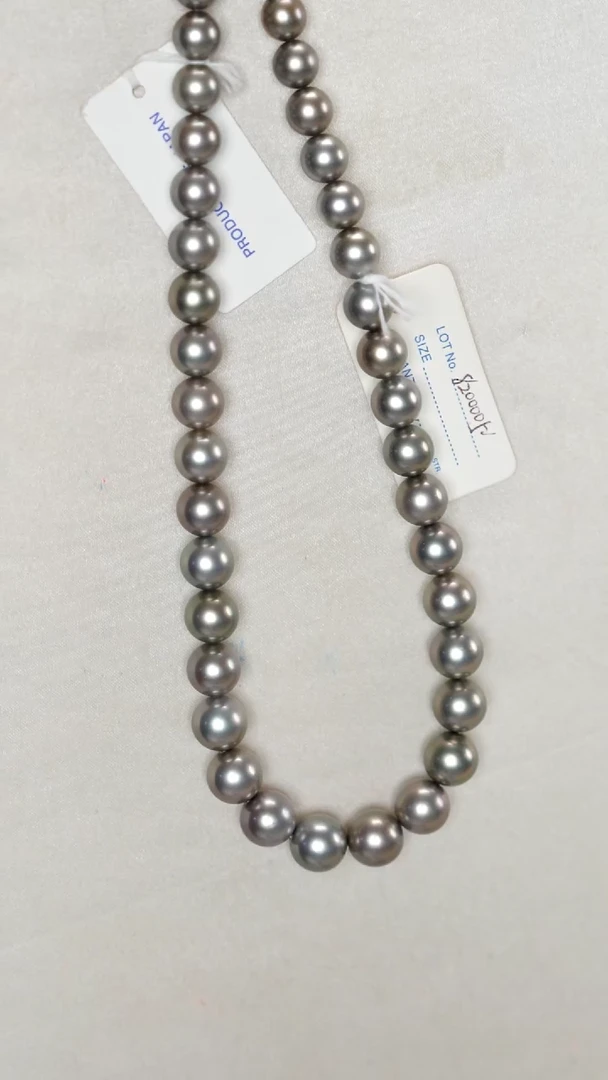 14K金镶嵌项链海水珍珠黑珠珠链-铂金灰8.1-11.3mm/SS-232486