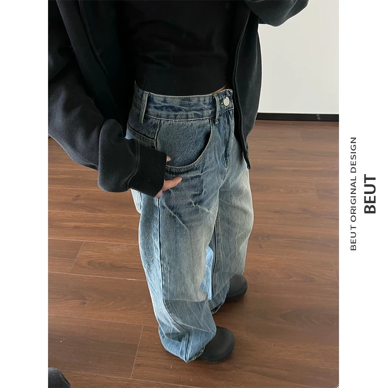 美式复古牛仔裤男cleanfit穿搭夏季薄款高级感显瘦vibe直筒微喇裤