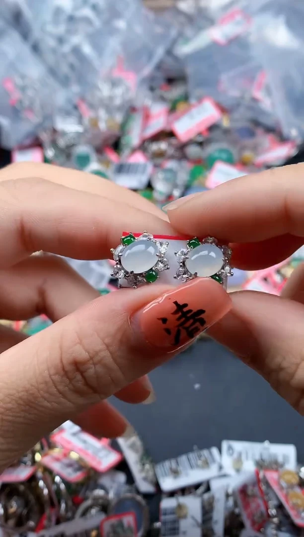 银S925镶嵌戒指翡翠天然A货缅甸翡翠