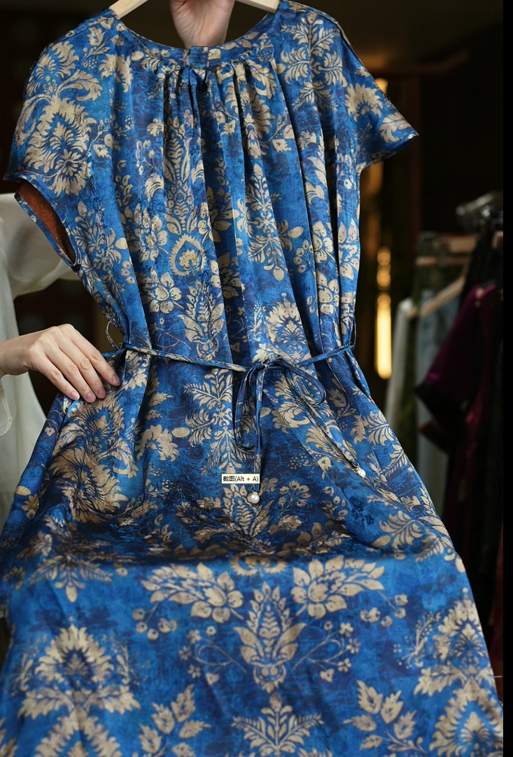 青花瓷<<非遗美学>1165蓝色印花气质前后双穿连衣裙