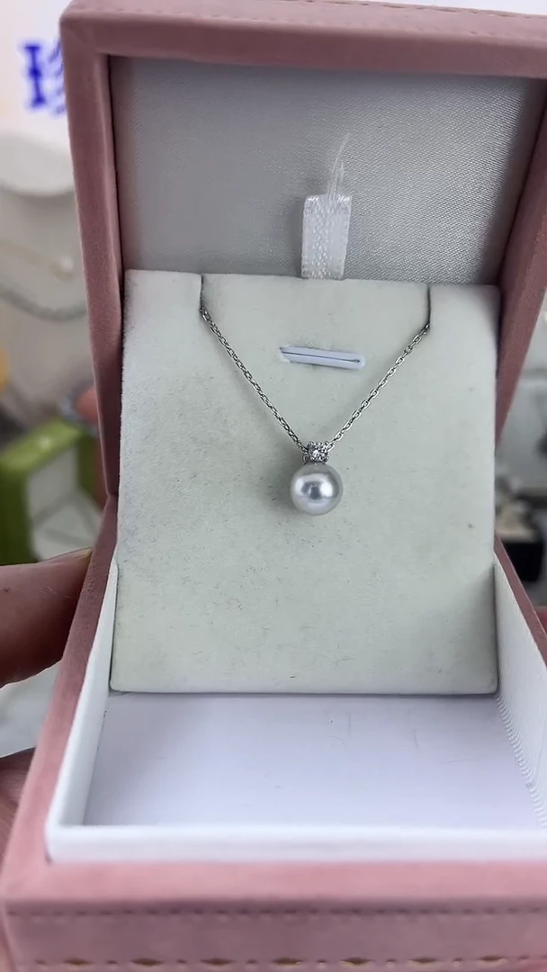 颈饰银S925镶嵌海水珍珠天然珍珠真多麻天空蓝戴妃吊坠859