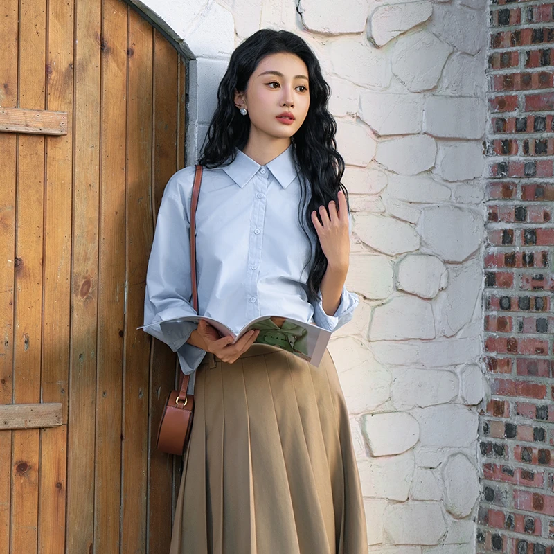 【欧若风】茵曼百搭显瘦春季长袖衬衫女通勤百搭衬衣18314484