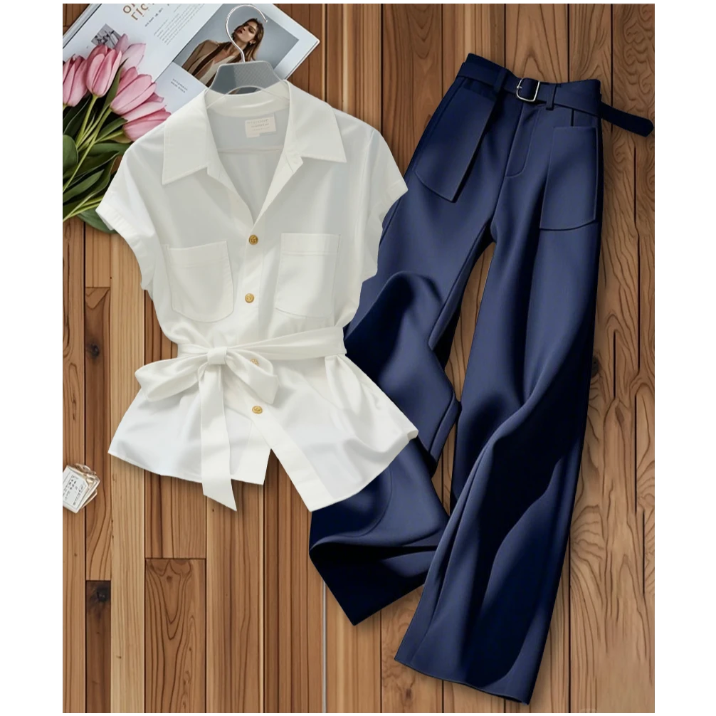 2025百搭老钱风穿搭一整套洋气显瘦翻领上衣高腰宽松直筒阔腿裤女