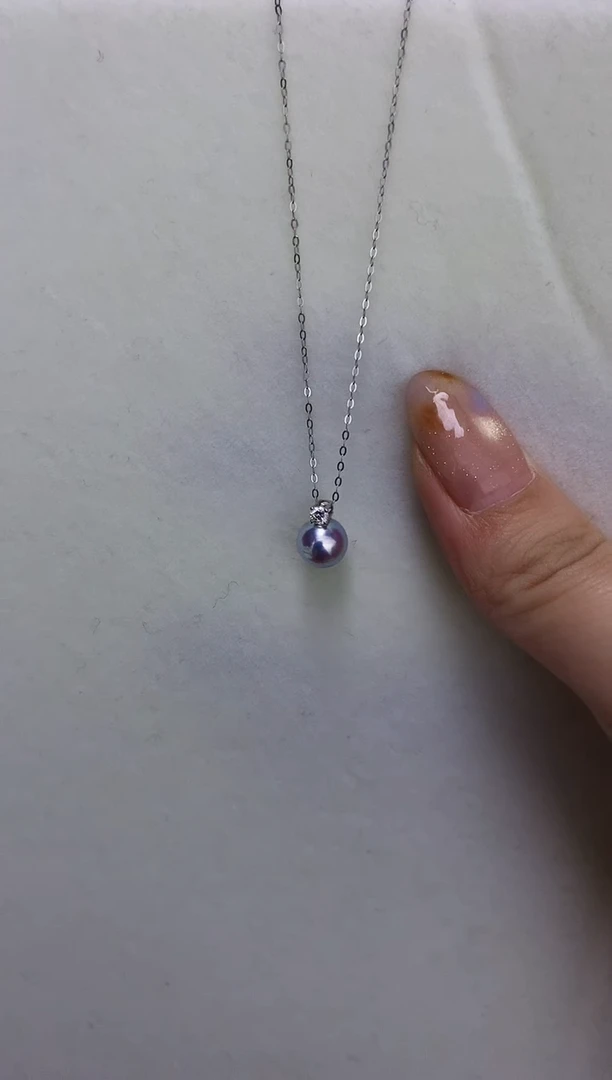 18K金镶嵌DA海水珍珠 灰珠带钻吊坠7.5-8MM王妃款 GD079